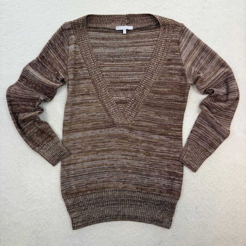 Y2K Charlotte Russe Brown Metallic V-Neck Knit Sweater Size Large